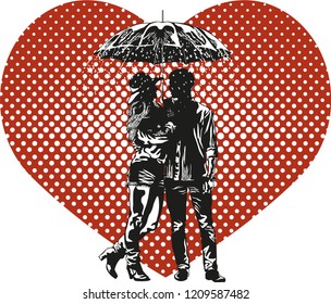 couple in love in the rain