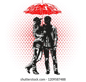 couple in love in the rain
