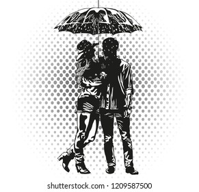 couple in love in the rain
