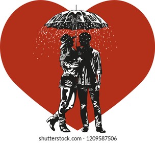 couple in love in the rain