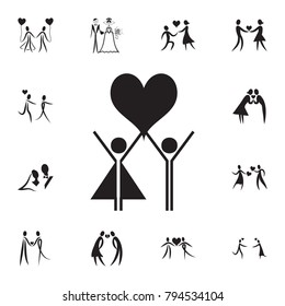 couple in love raise their heart icon. Set of Valentine's Day elements icon. Photo camera quality graphic design collection icons for websites, web design, mobile app on white background