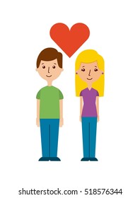 couple in love with red heart icon over white background. colorful design. vector illustration