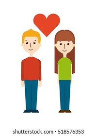 couple in love with red heart icon over white background. colorful design. vector illustration