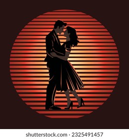 Couple in love in retro style vector illustration