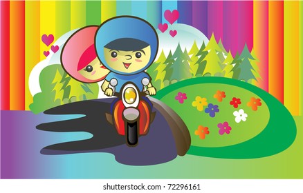 couple in love riding scooter
