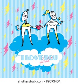 Couple Love Rock'n'Roll Card With Lightnings