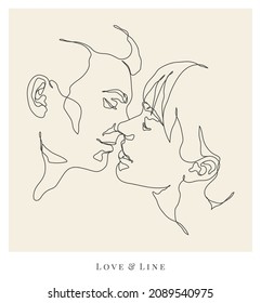 Couple in love. Romantic lovers faces. Linear sketch logo tattoo