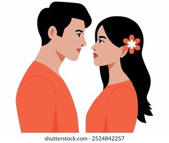 The couple is in love. romantic Vector flat illustration.