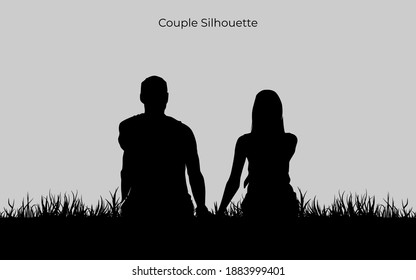 Couple of love silhouette illustration vector background and texture. Landscape background. Wedding card element. Eps 10