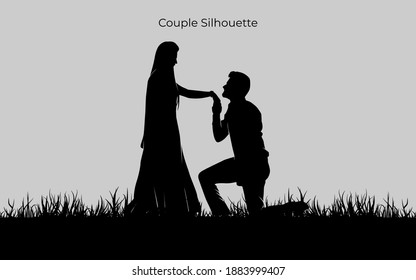 Couple of love silhouette illustration vector background and texture. Landscape background. Wedding card element. Eps 10