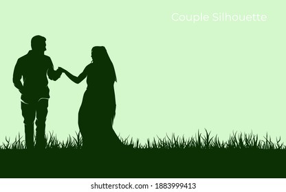 Couple of love silhouette illustration vector background and texture. Landscape background. Wedding card element. Eps 10