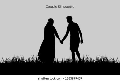 Couple of love silhouette illustration vector background and texture. Landscape background. Wedding card element. Eps 10