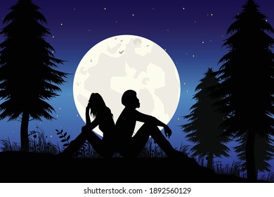 couple in love silhouette, simple vector illustration