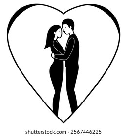 Couple in Love Silhouette Valentine Vector Romantic Artwork