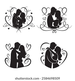 Valentine’s Couple Love Silhouette Vector Bundle featuring romantic couple poses, heart shapes, and affectionate designs. Perfect for Valentine’s Day cards, wedding invitations, love-themed projects.