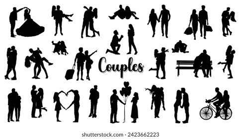 Couple love silhouette vector set