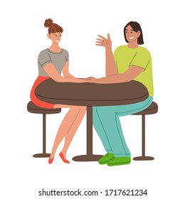 Couple in love sitting in cafe and talking during meeting