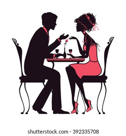 couple in love sitting in a cafe vector illustration pink version