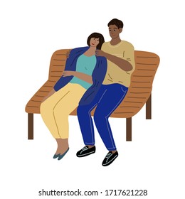 Couple in love sitting on bench and relaxing during meeting