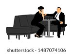 Couple in love sitting and talking vector. Friends drinking coffee in bar after work. Night club guests urban life. Business people lady with manager. Break relaxation dating after work in restaurant.