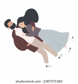 A couple in love is skating on the ice. Illustration for Saint Valentine
