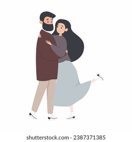 A couple in love is skating on the ice. Illustration for Saint Valentine