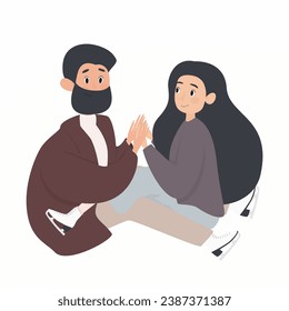 A couple in love is skating on the ice. Illustration for Saint Valentine