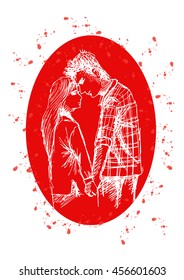Couple in love. Sketchy style.