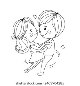 A couple in love is spinning. The guy spins his beloved around the waist. A couple inspired by love. Valentine's Day. Images produced without the use of any form of AI software at any stage. 