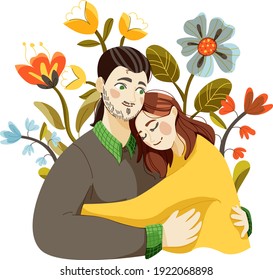 Couple in love with spring  flowers background