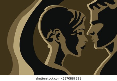 Couple in love standing face to face - abstract simple illustration concept
