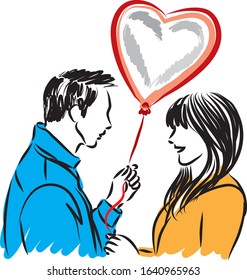 couple in love st.Valentin with heart balloon vector illustration