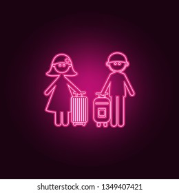 couple in love with suitcases icon. Elements of Family in neon style icons. Simple icon for websites, web design, mobile app, info graphics