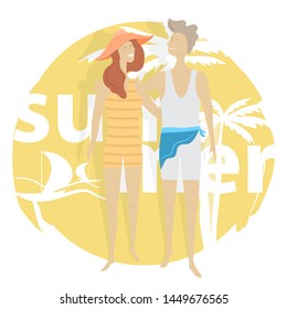 Couple in Love in Summer Time. Vector Illustration.