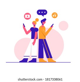 Couple in love texting. Moderne, minimalistische Vektorgrafik. Konzept der sozialen Medien.