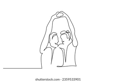 couple in love together making heart symbol with hands love affection line art design