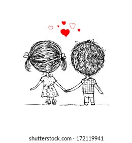 Couple in love together, valentine sketch for your design