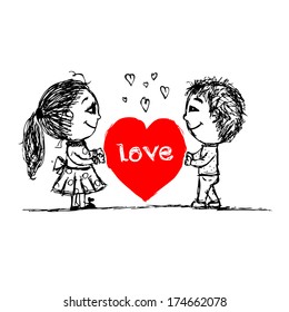 Couple in love together, valentine sketch for your design