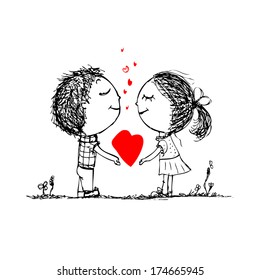 Couple in love together, valentine sketch for your design