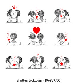 Couple in love together  valentine sketch for your design