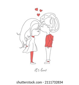 Couple in love together. Valentine sketch for your design. Kiss. It's love.