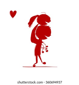 Couple in love together, valentine sketch for your design