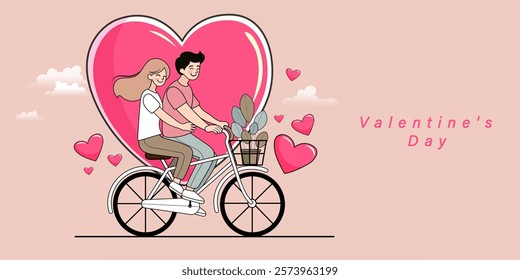 couple of love traveling on bikes. Modern design for travel, active lifestyle. Courier riding bike and checking address on phone. Cycle ride touring vector illustration