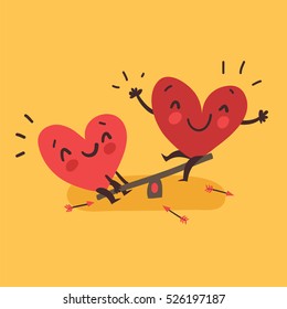 Couple in love. Two happy hearts swinging. Happy Valentine's day vector card