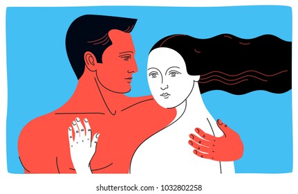 Couple in love. Two hugging lovers. Romantic concept. Vector illustration