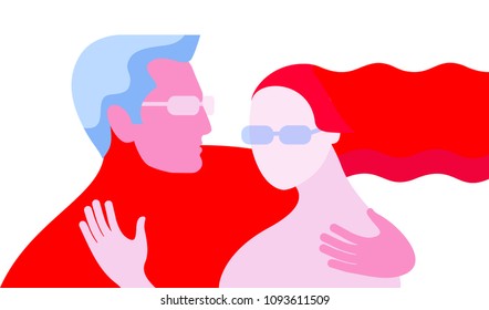 Couple in love. Two hugging lovers. Rpmantic concept for Valentines Day. Vector Illustration