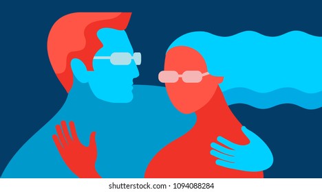 Couple in love. Two hugging lovers. Romantic concept. Vector illustration