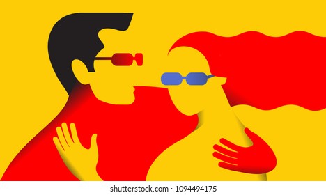 Couple in love. Two hugging lovers. Romantic concept. Vector illustration