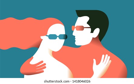 Couple in love. Two hugging lovers. Concept for Valentines Day. Vector Illustration