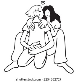 couple in love. two people together.Hugging scene illustration. Vector flat illustration of expressing feelings. Postcard for Valentine's day. linear design. 